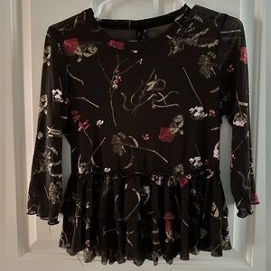 Urban Outfitters Mesh Floral Babydoll Top